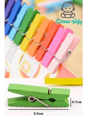 Winnie Baby 50 Adet Renkli Ahşap Mandal 3,5 cm Fotoğraf Asmalık Dekoratif Süsleme Mini Mandal Seti