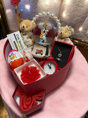 Sevgiliye Hediye Kutusu, Romantik Hediye, Kar Küresi, Kolye, Ayıcık, Doğum Günü, Yıl Dönümü