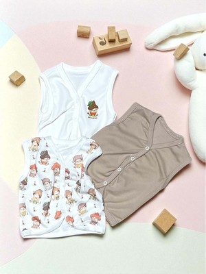 Baskılı Üçlü Yelek  - Diğer Markalar - RZ0008 - Bej - 0 - 3 Ay - RZ0008-BEJ-0 - 3 Ay Bej