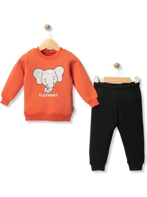 Atabay Elephant Baskılı Üç Iplik Şardonlu Alt Üst Takım - MYS5154-KIREMIT-12 Ay Kiremit