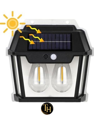 Toptanhane Güneş Enerjili Hareket Sensörlü Çift Ampul Solar LED Dış Mekan Bahçe Lambası Su Geçirmez Aydınlatma