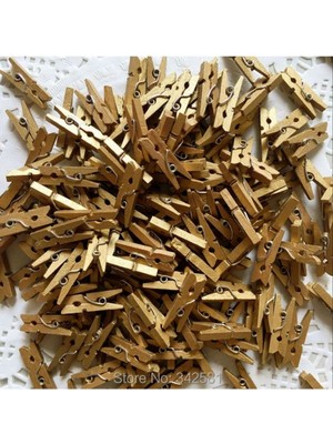 Winnie Baby 100 Adet Gold Renkli Ahşap Minik Mandal Fotoğraf Asmalık Dekoratif Süsleme Mini Mandal Seti