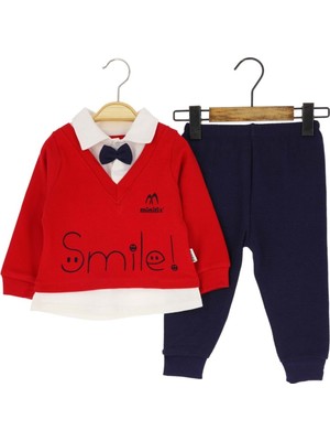 Atabay Papyonlu Smıle Baskılı Iki Iplik Alt Üst Takım  - MTX24345-KIRMIZI-12 Ay Kırmızı