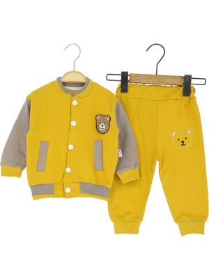 Atabay Cep Detaylı Ayı Armalı Iki Iplik Alt Üst Takım - MRT9347-HARDAL-9 - 12 Ay Hardal