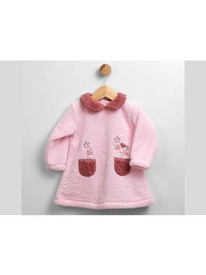 Atabay Cep Kalp Nakışlı Polar Elbise  - FLE229473-PEMBE-9 - 12 Ay Pembe
