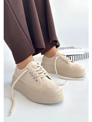 Etiler Collection Carin Bej Keten Bağcıklı Spor Ayakkabı