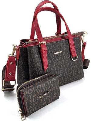 Just Polo Orijinal Kadın 3 Bölmeli El ve Omuz Çantası Cüzdan Kombini