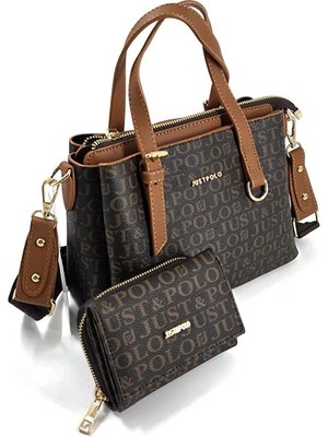 Just Polo Orijinal Kadın 3 Bölmeli El ve Omuz Çantası Cüzdan Kombini