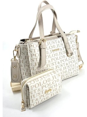 Just Polo Orijinal Kadın 3 Bölmeli El ve Omuz Çantası Cüzdan Kombini