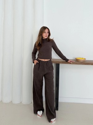 Combin Balıkçı Yaka Örme Takım Kahve ST265865