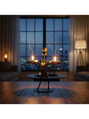 Wolawood Afrika Temalı Etnik Figürlü Demir Mumluk / Şamdan Tutucu – Retro Masaüstü Dekoratif Aksesuar 1 Adet Özel Seri Hediyelik Ev Oda Salon Dekor Şamdan Mumluk