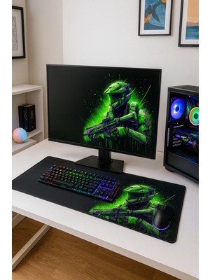 Sonictouch Ultragrand Siyah ve Neon Yeşili Soldier Dikişsiz Xxl Gaming Oyuncu Masaüstü Klavye Mouse Pad 40X90CM