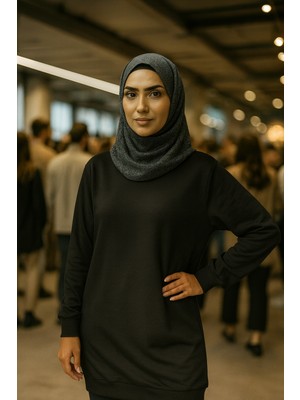 2 Iplik Bisiklet Yaka Kolları Lastikli Uzun Tunik