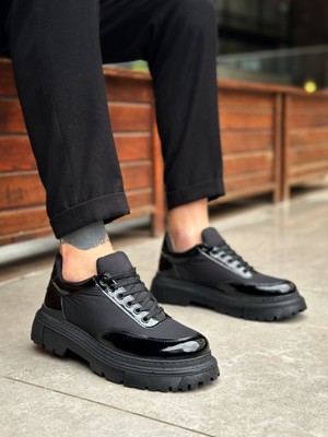 Erkekler İçin BOA BA0243 Bağcıklı Rugan Ayakkabı Siyah Taban Düz Kalıp Poly Malzeme ile Şık Tasarım