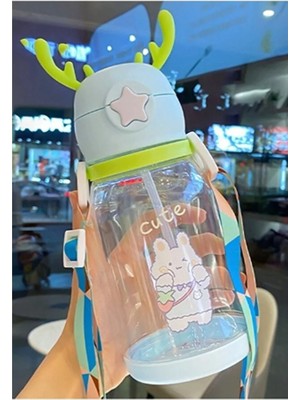 Pablito Geyik Başlıklı Çocuk Suluk Matara Bpa Içermez Dayanıklı Sızdırmaz Askı Aparatlı Pipetli Okul Suluğu