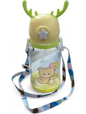 Pablito Geyik Başlıklı Çocuk Suluk Matara Bpa Içermez Dayanıklı Sızdırmaz Askı Aparatlı Pipetli Okul Suluğu