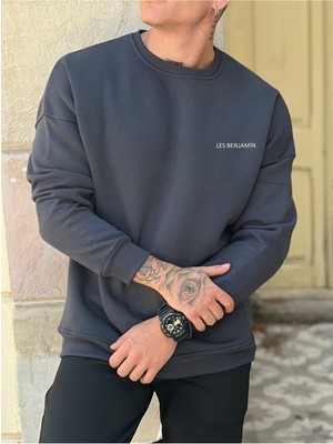 MEİLİFENG Oversize Les Baskılı 3 Iplik %100 Pamuk Sweatshirt