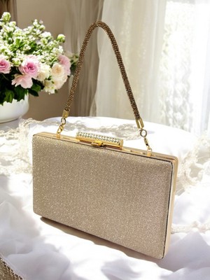 Biçanta Altın Gold Dore Renk Taş Sim Dökülmeyen Sim Kadın Abiye Çanta Düğün Nişan Mezuniyet