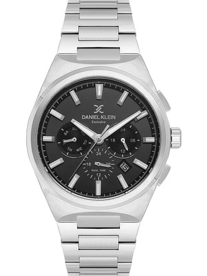 Daniel Klein DKE.1.14069.2 Siyah Gümüş Çizgili Fonksiyonlu Düğün Nişan Hediye Çelik Kordonlu Takvimli Erkek Kol Saati