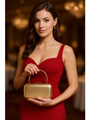 Biçanta Altın Gold Dore Renk Kırışık Rugan Metal Saplı Abiye Çanta Gece Çantası Düğün Nişan Portföy