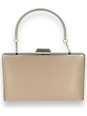 Biçanta Ten Nude Renk Saten Gümüş Kasalı Gümüş Taşlı Abiye Çanta Gece Çantası Düğün Nişan Portföy