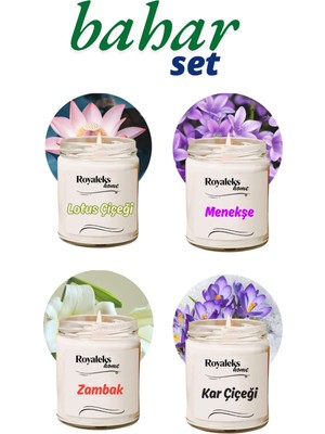 Just Cheap Store 4 Adet Doğal Özel Seri Kokulu Dekoratif Kavanoz Mum 4X210 cc - Bahar Seti - Ryl