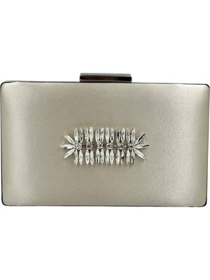 Biçanta Ten Nude Renk Saten Gümüş Kasalı Gümüş Taşlı Abiye Çanta Gece Çantası Düğün Nişan Portföy