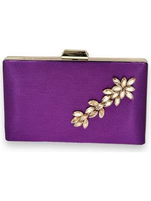 Biçanta Mor Renk Saten Kristal Taşlı Abiye Çanta Gece Çantası Kına Gelin Mezuniyet Çantası Clutch Portföy
