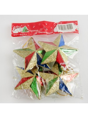 Zeroshop 4 Adet Simli Yıldız Yılbaşı Ağaç Süsü 7 Cm-Sarı