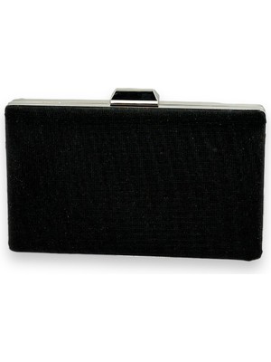 Biçanta Siyah Renk Lazer Desenli Dökülmeyen Simli Abiye Çanta Gece Çantası Kına Düğün Nişan