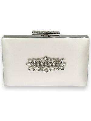 Biçanta Sedef Ekru Inci Beyazı Renk Saten Kristal Taşlı Abiye Çanta Gece Çantası Kına Mezuniyet Çantası