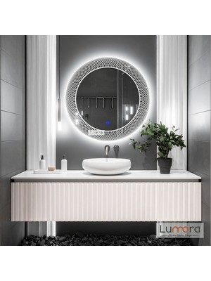 Lumora Mirror Design Zenith Beyaz Led'li Lazer Kumlamalı Lavabo & Banyo Aynası (Dokunmatik Sensörlü)