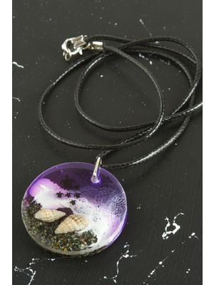 Zeroshop Kaplumbağa Deniz Efektli Epoksi Kolye-Mor