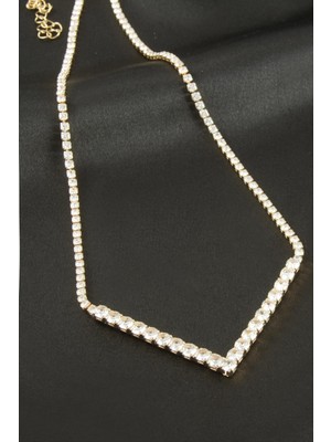 Zeroshop Üçgen Tamtur Zirkon Taşlı Lüks Kolye 4 Mm-Sarı