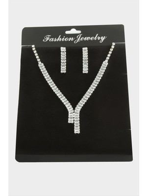 Zeroshop Tamtur Baget Zirkon Taşlı Lüks Set Kolye 7 Mm-Gümüş Rengi