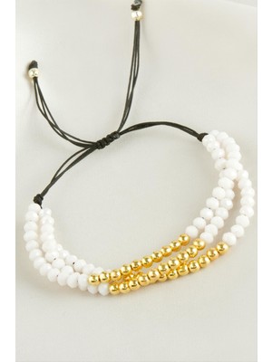 Zeroshop Top Metal Üçlü Kristal Bileklik-Krem