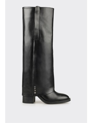 Elle Siyah Deri Kadın Çizme