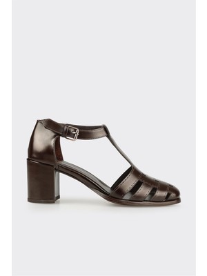 Elle Kahve Deri Kadın Topuklu Ayakkabı