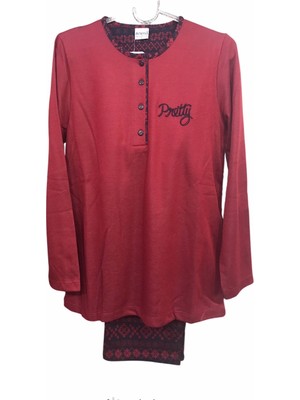 Nena Kadın Uzun Kollu Patlı Kalın Kışlık % 100 Pamuk Pijama TAKIMI-14744