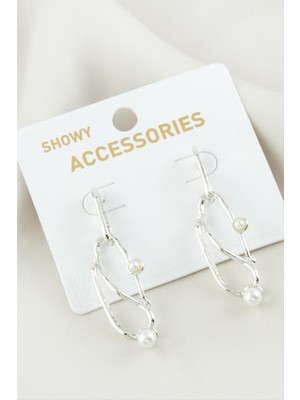 Zeroshop Oval Inci Metal Küpe-Gümüş Rengi