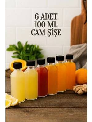 6 Adet Şeffaf Cam Shot Şişesi Sızdırmaz Siyah Plastik Kapaklı Kolonya Koku Süs Çok Amaçlı Şişe 100ML