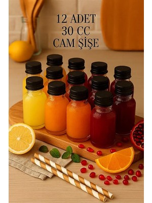 12 Adet Şeffaf Cam Shot Şişesi Sızdırmaz Siyah Plastik Kapaklı Kolonya Koku Süs Çok Amaçlı Şişe 30ML