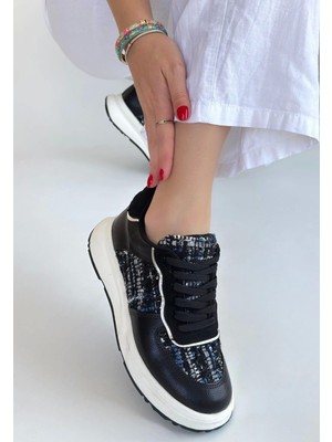 Etiler Collection Hawer Siyah Cilt Bağcıklı Spor Ayakkabı