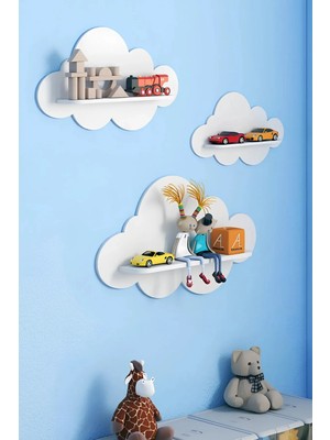 Mega Design 3'lü Beyaz Dekoratif Bulut Çocuk Odası Duvar Rafı Duvar Dekorasyonu