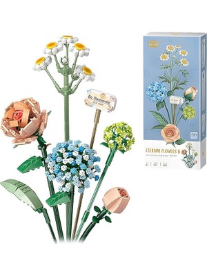 FourForce Mini Bloklar Çiçek Buketi Yapı Seti, Yapay Çiçek Yapı Taşları, Ev Dekorasyonu, 680 Adet, 8 – 12 Yaş Arası Kızlar Için Yaratıcı Botanik Koleksiyonu (Papatya / Ortanca / Gül / Gül Goncası)