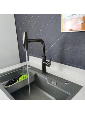 FourForce Mutfak Evye Bataryası, Şelale Yağmurlama Fonksiyonlu Mutfak Bataryası (Siyah)