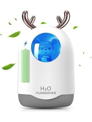 FourForce Taşınabilir Mini Nemlendirici, Soğuk Sis, Beyaz, Pille Çalışan, USB ile Çalışan, Sessiz Çalışma, Gece Lambası, 300ML, 8 Saat, Bebek Odası, Küçük Yatak Odası