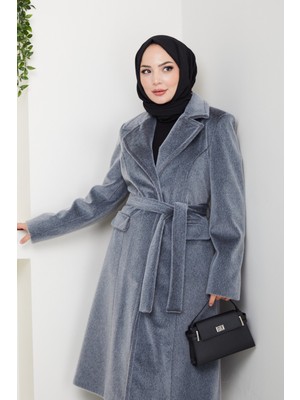 Pamuk Butik Kadın Astarlı Kuşaklı Tüylü Fox Kaban -PMK473