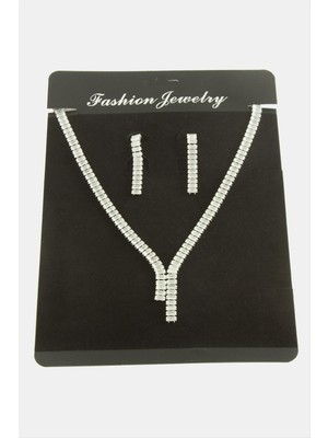 Zeroshop Tamtur Baget Zirkon Taşlı Lüks Set Kolye 7 Mm-Gümüş Rengi