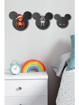 Mega Design (3'lü) Dekoratif Mickey Mouse Çocuk Odası Duvar Rafı